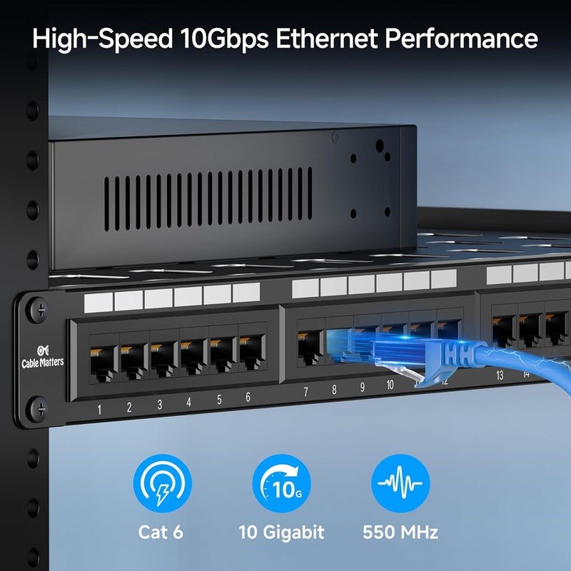 CableMatters [UL Listed] 24 Port Patch Panel Rackmount or Wall Mount 19-Inch, 1U Cat6 Network Patch Panel for 10 Gigabit Ethernet, 110 or Krone Impact Tools Compatible - Image 2
